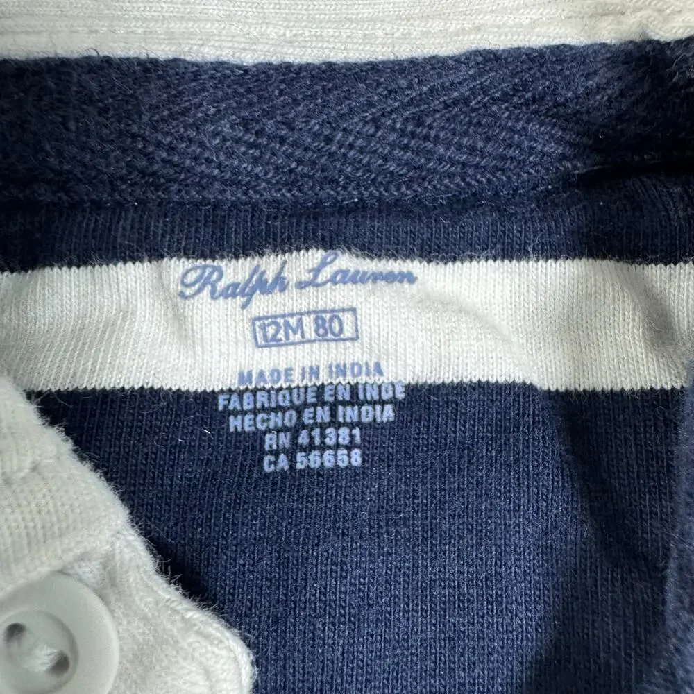 Ralph Lauren 12M Baby Striped Cotton Jersey Rugby Coverall Classic Polo